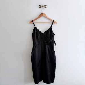 Nicole Miller Collection Black Satin Ruched Cocktail Dress with Pockets size 8